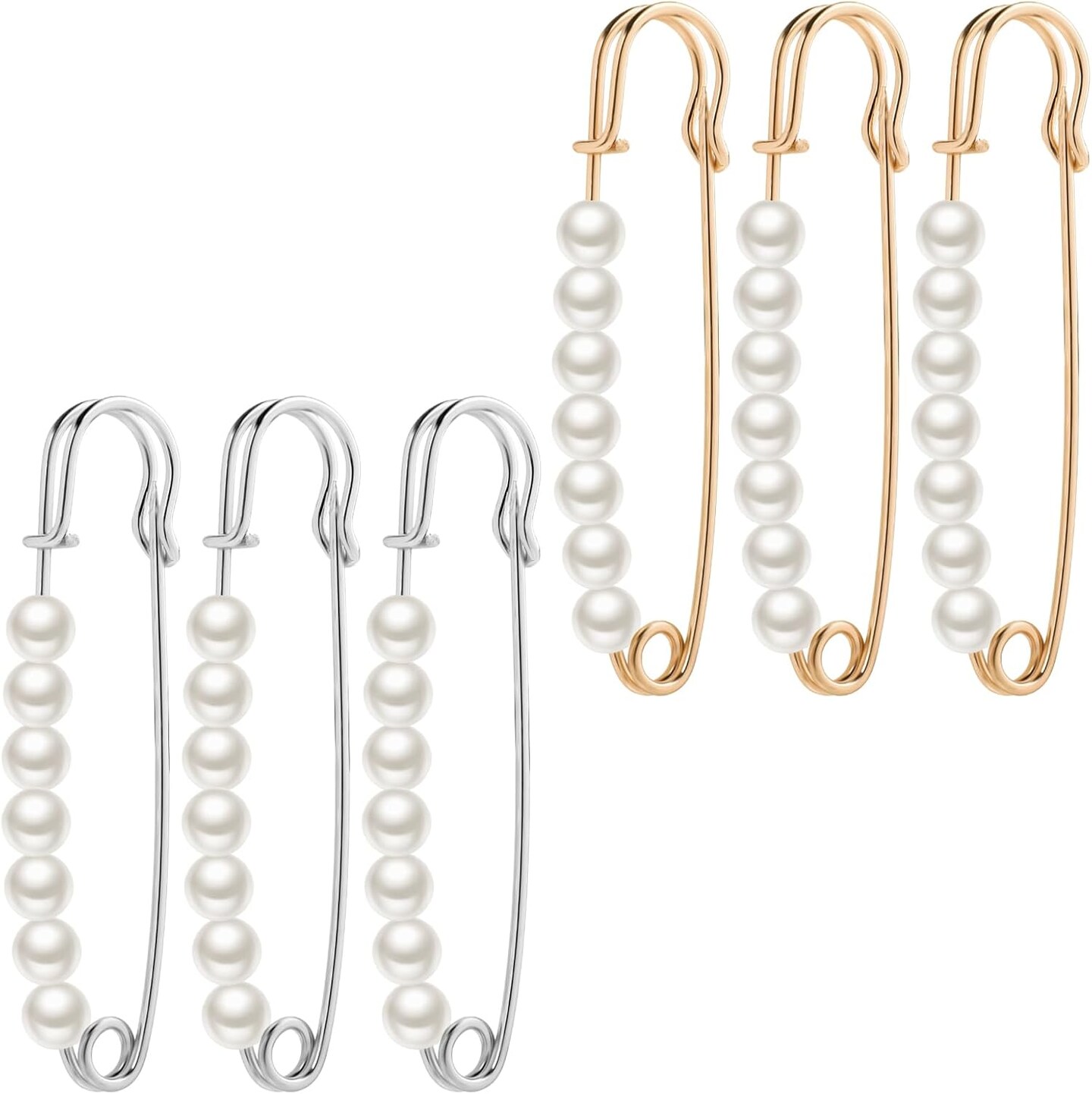 6 Pcs Faux Pearl Brooch Pins Decorative Safety Pins Pants Clips to Tighten Waist Sweater Shawl Clips Large Shawl Pins for Women Clothing Dress Pants Skirt Accessories Waist Extender Decoratine Pins