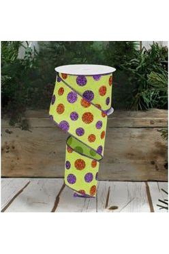 2.5&#x22; Lime Green Ribbon with Multi Glitter Dots