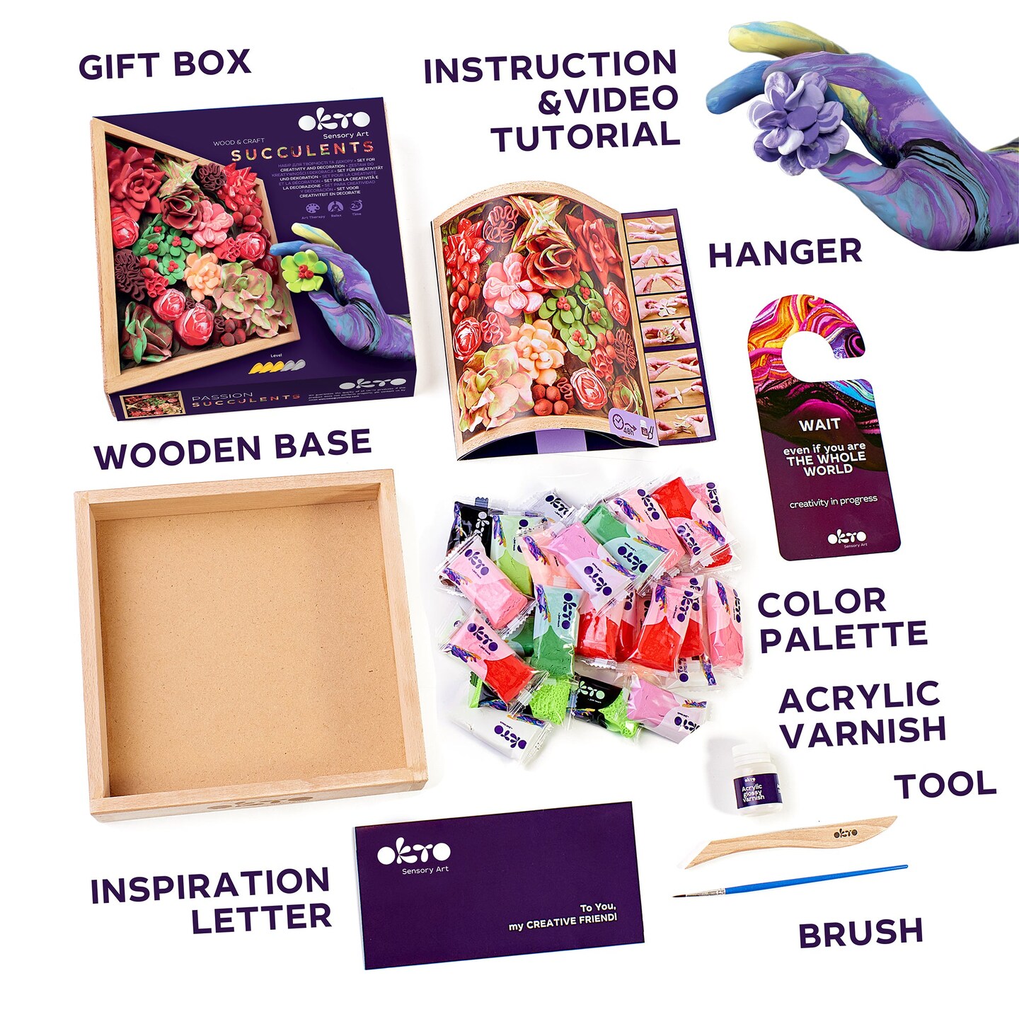 OKTO Sensory Art 3D Woodcraft &#x201C;Passion&#x201D; &#x2013; Succulent Craft Kit