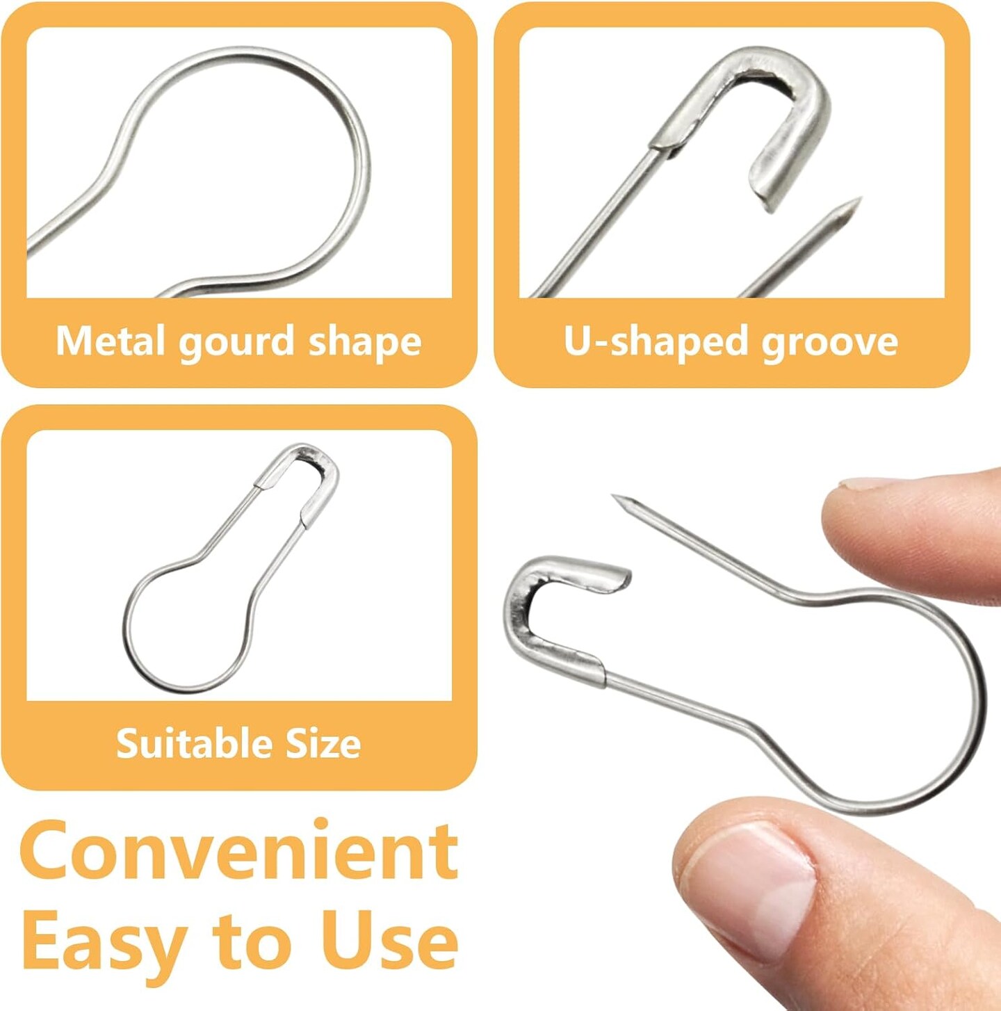 1000pcs Metal Safety Pins, Bulb Gourd Pins, 0.9&#x201D; Clothing Tag Pin Calabash Pin Pear Shaped Bead Needle Pins for Crafts Clothes Crafting Knitting Sewing Making Accessories (Sliver)