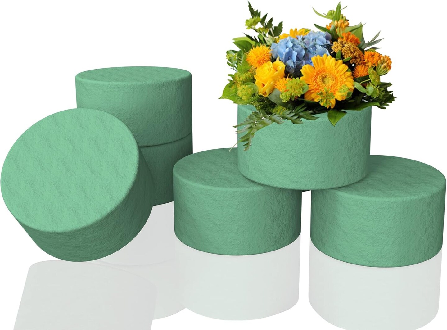 6 Pcs 4.5 Inch Round Floral Foam Blocks for Fresh and Artificial Flowers Arrangements, Dry and Wet Floral Foam for Wedding, Aisle Flowers, Party Decoration and Florist
