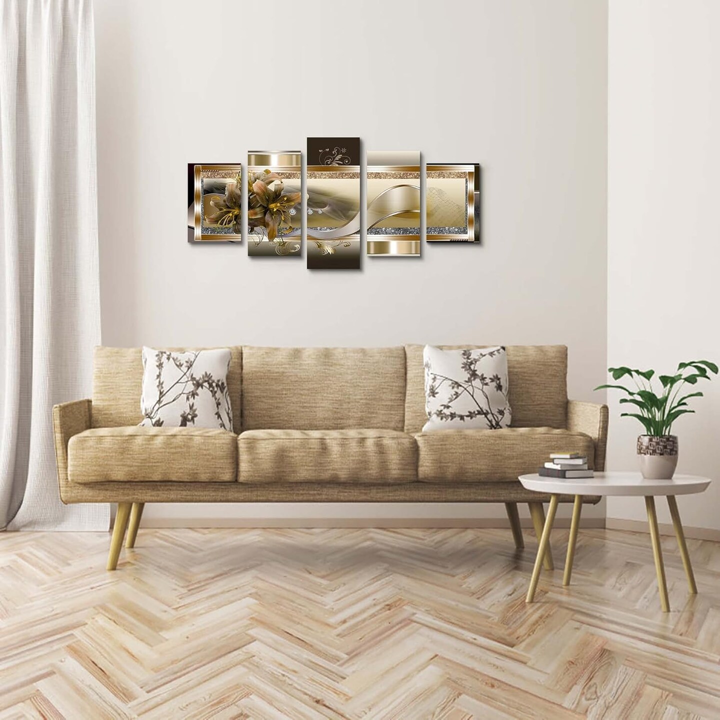 Yellow Orchid Canvas Wall Art – Abstract Floral Painting, 40x20", Home & Bedroom Decor