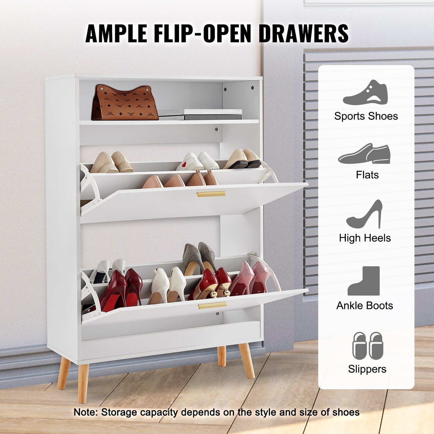 Space Saving Shoe Cabinet with Drawers for Hallway or Living Room