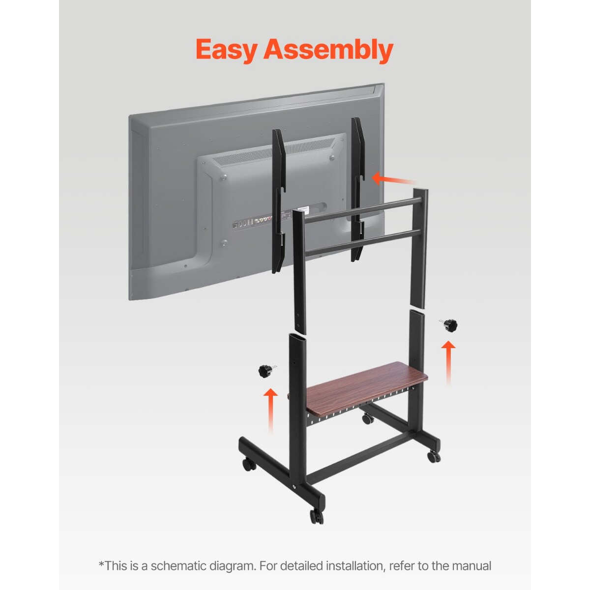 Rolling TV Stand for 55-100" Screens, Height Adjustable, Holds 205 lbs