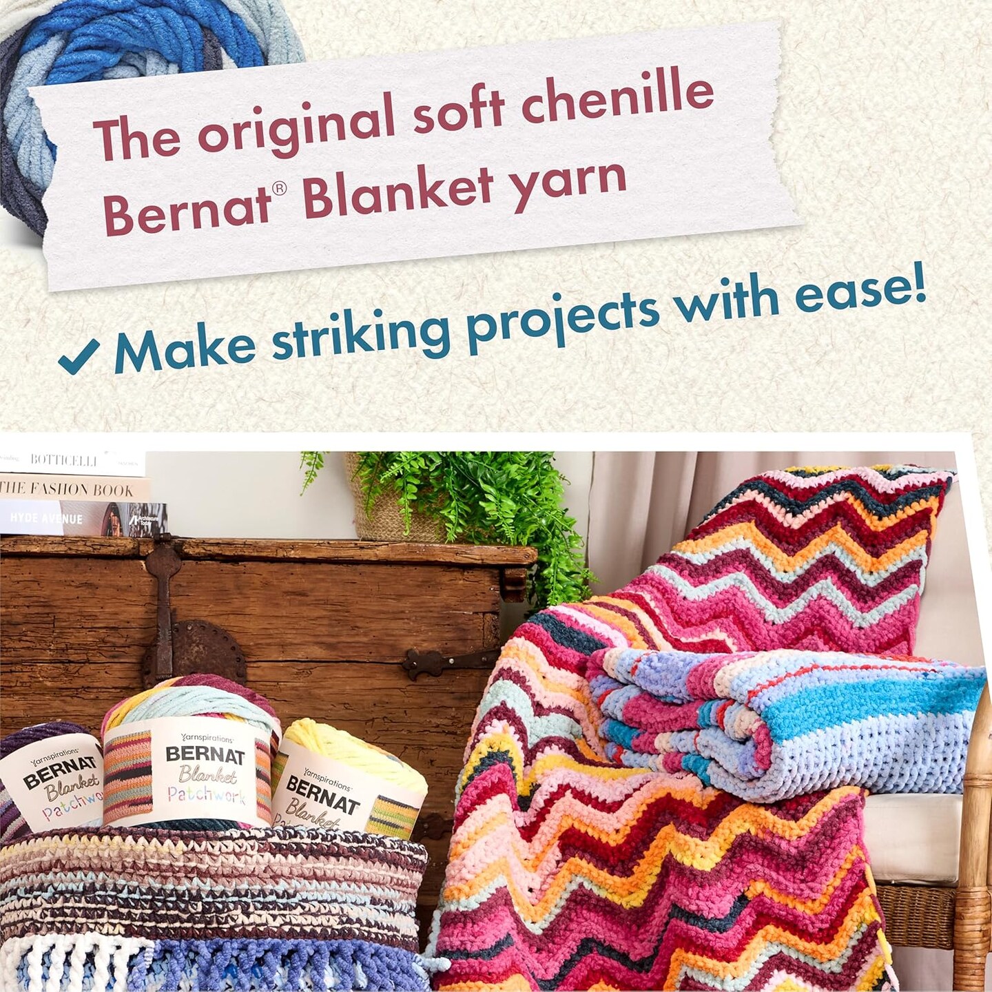 Blanket Patchwork 90s Vibe Yarn – 2 Pack Super Bulky #6, 300g / 10.5oz Each, 220 Yards, 100% Polyester for Knitting, Crochet & DIY Projects