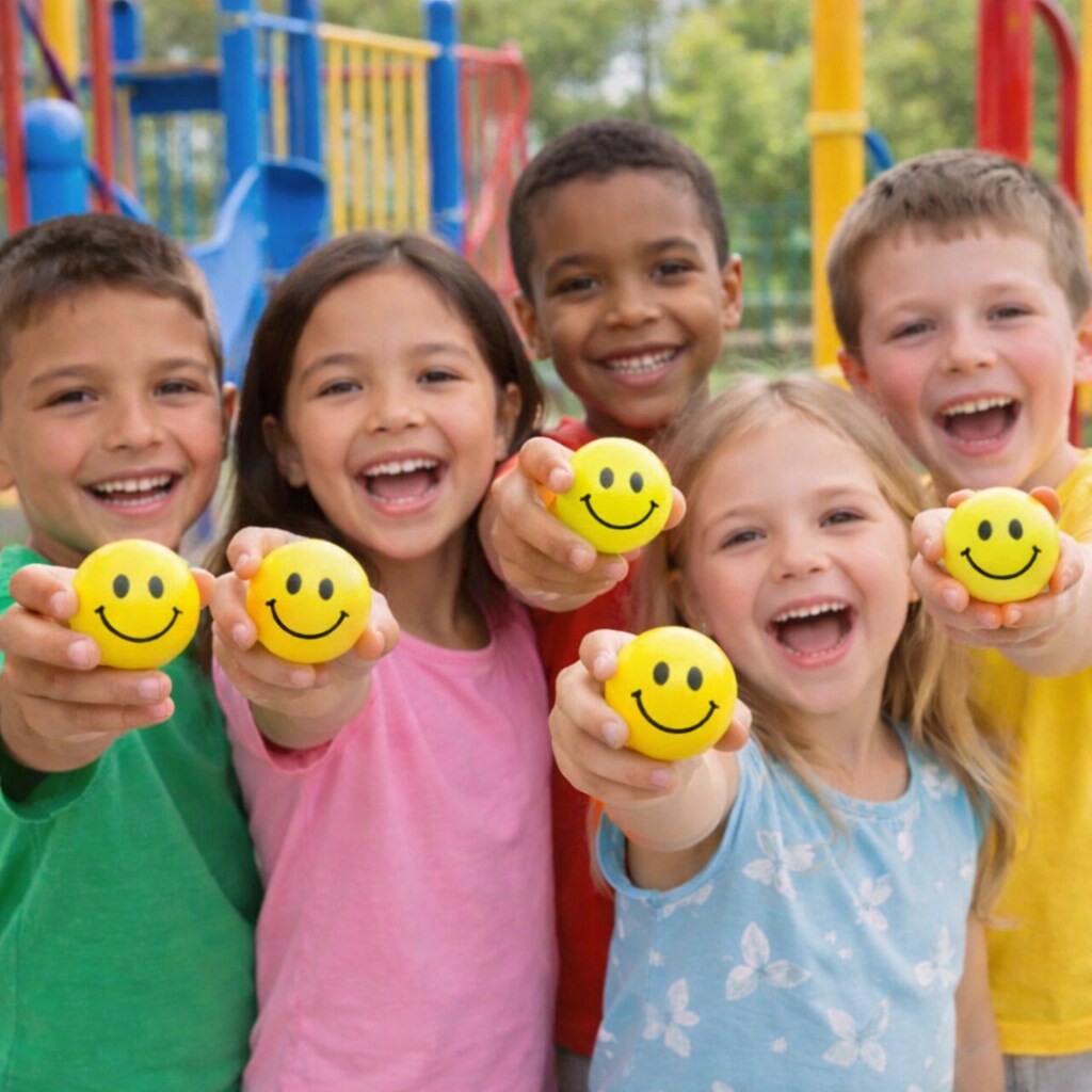 Smiley Squeeze Balls 2.5" – 8 Pack – Stress Relief Fidget Balls for Kids – Yellow – Classroom Prizes, Party Favors & Sensory Toys