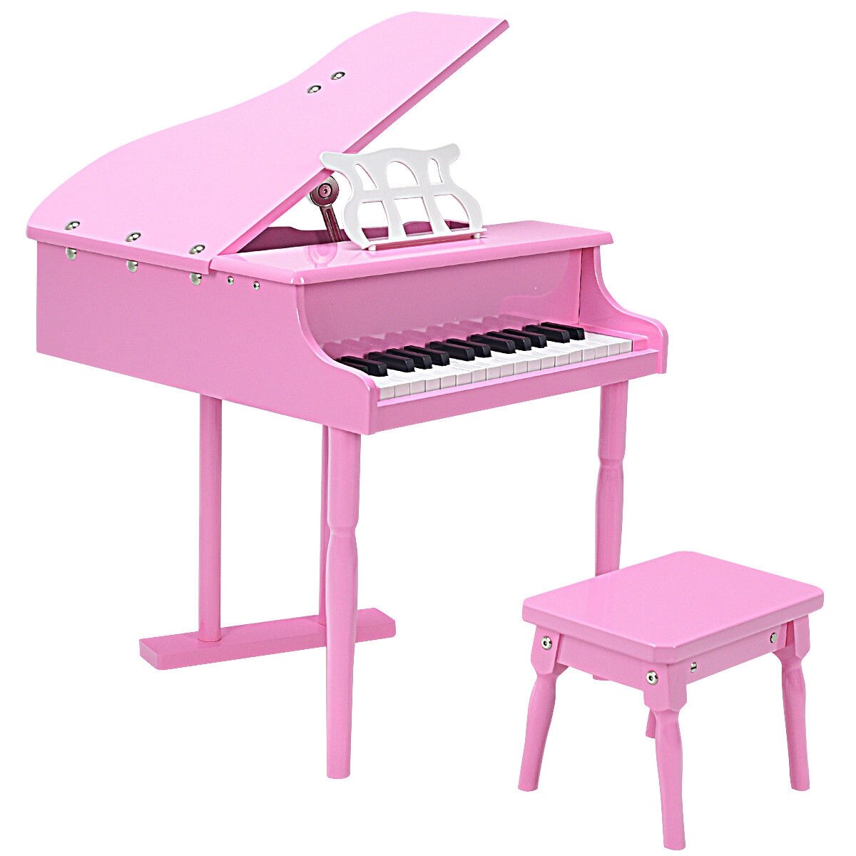 MDF and Birch Kids Classical Piano with Bench, Music Stand and Safe Design