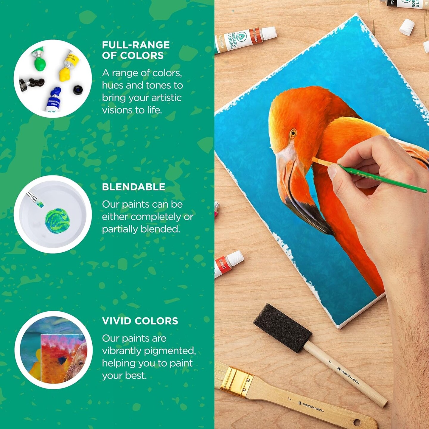Oil Paint Set - 24 Paints, 25 Brushes, 1 Canvas, and Art Palette - Oil Painting Supplies for Kids and Adults, Paint Supplies