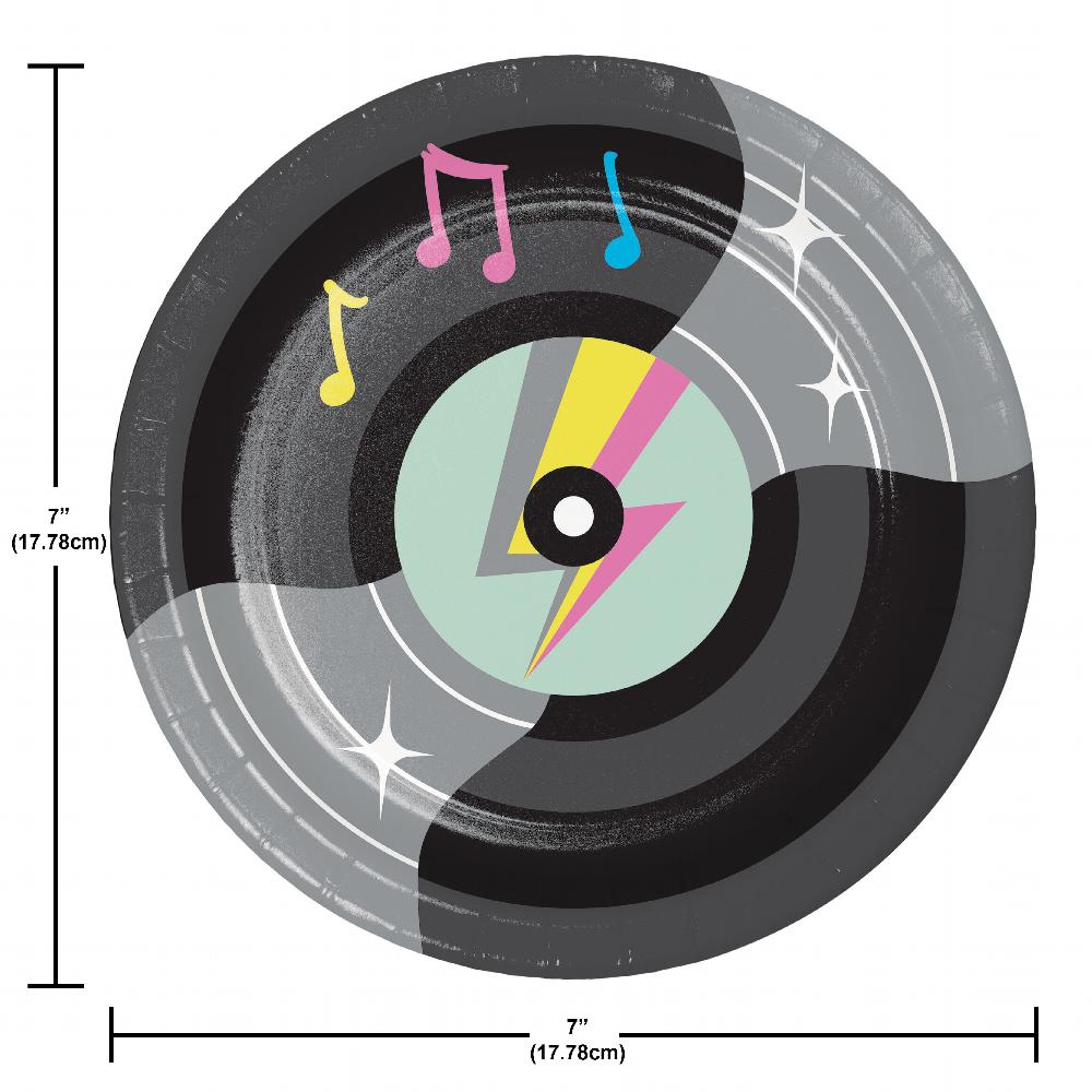 96 pc Bulk Birthday Beats Disco Party Vinyl Record Paper Dessert Plates