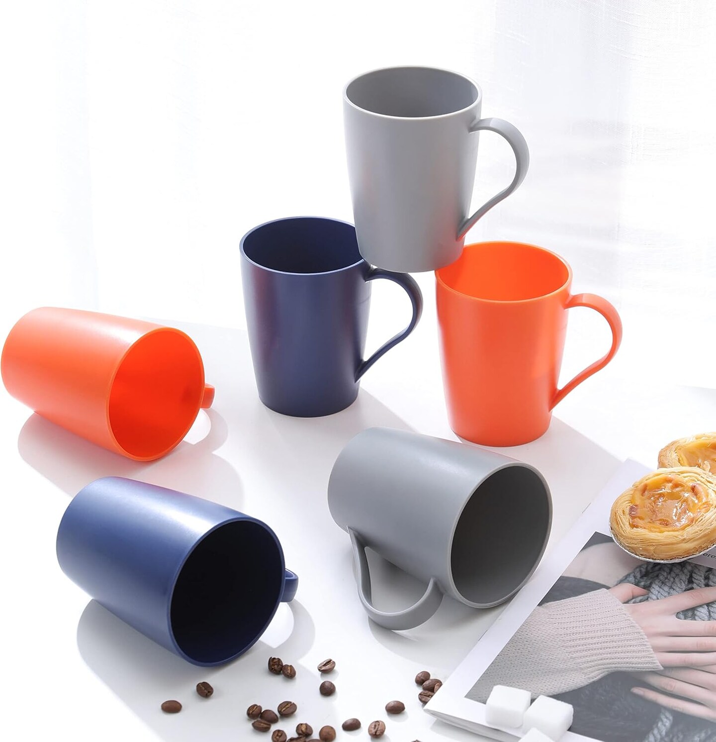 Coffee Mugs Set of 6, Plastic Coffee Cups Set, 12 Ounce Unbreakable Coffee Mug Plastic