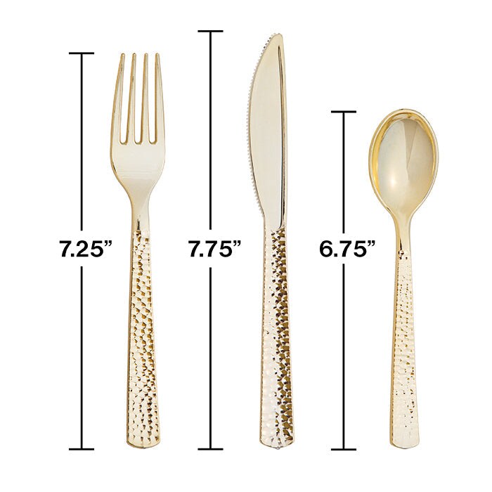 288 pc Bulk Gold Metallic Hammered Assorted Cutlery