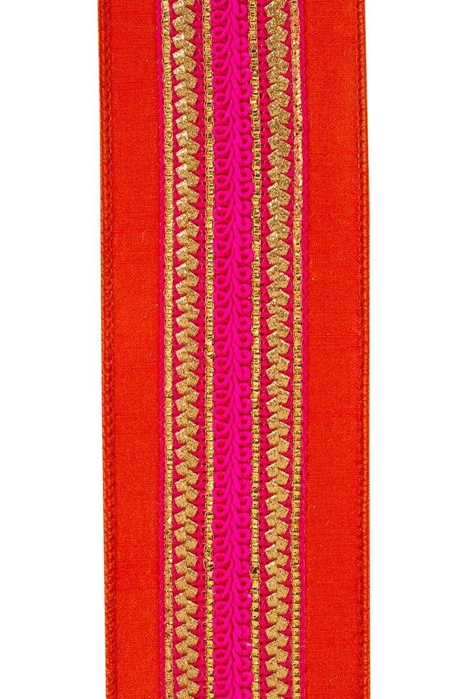 2.5&#x22; Regal Stripe Trimming Dupioni Ribbon: Copper/Pink (5 Yards)