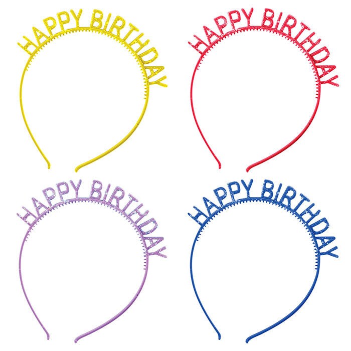 48 pc Bulk Assorted Colors Happy Birthday Headbands with Glitter