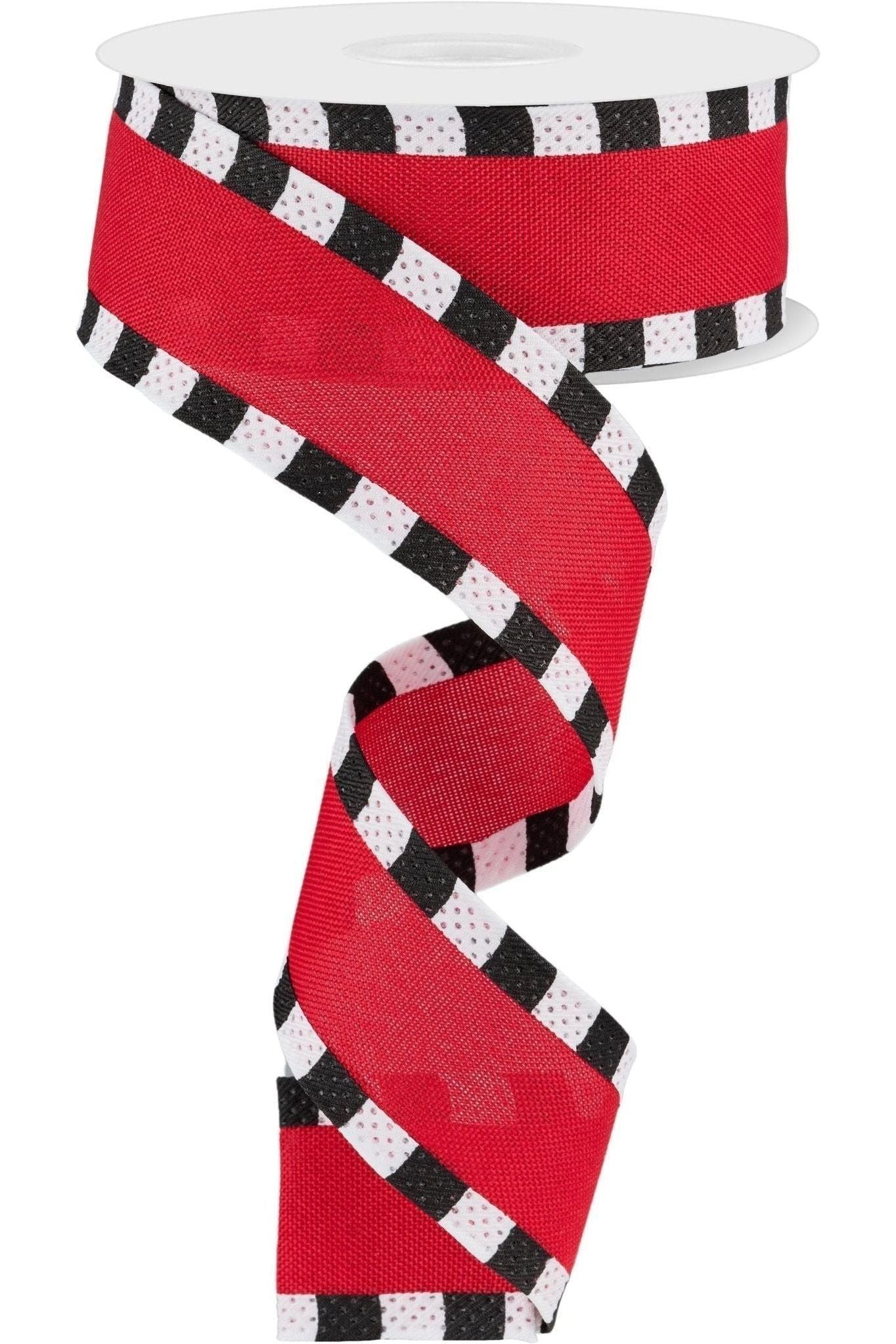 1.5&#x22; Faux Royal Burlap/Stripe Edge Ribbon: Red (10 Yards)