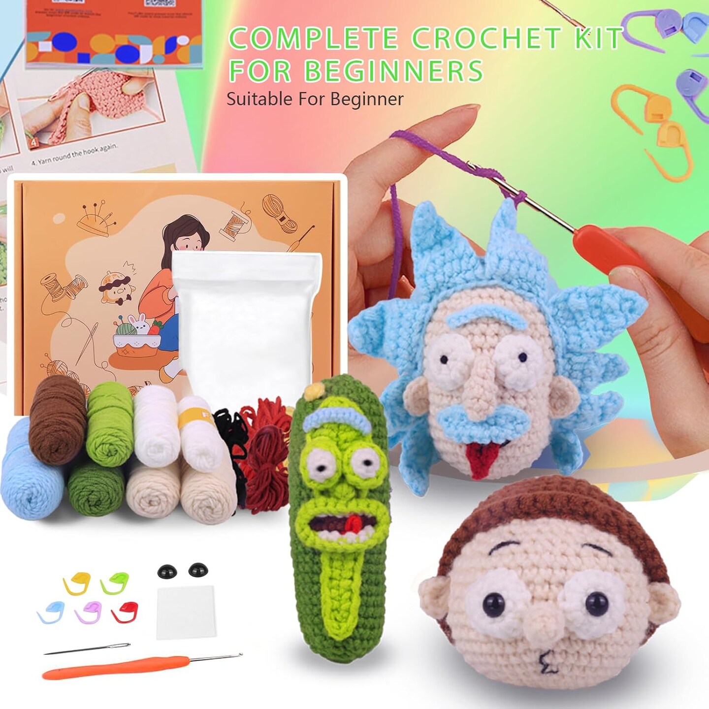 Crochet Kit for Beginners Kids- Beginner Crochet Kit for Adults&#xFF0C;3PC Pickle Catoon Character