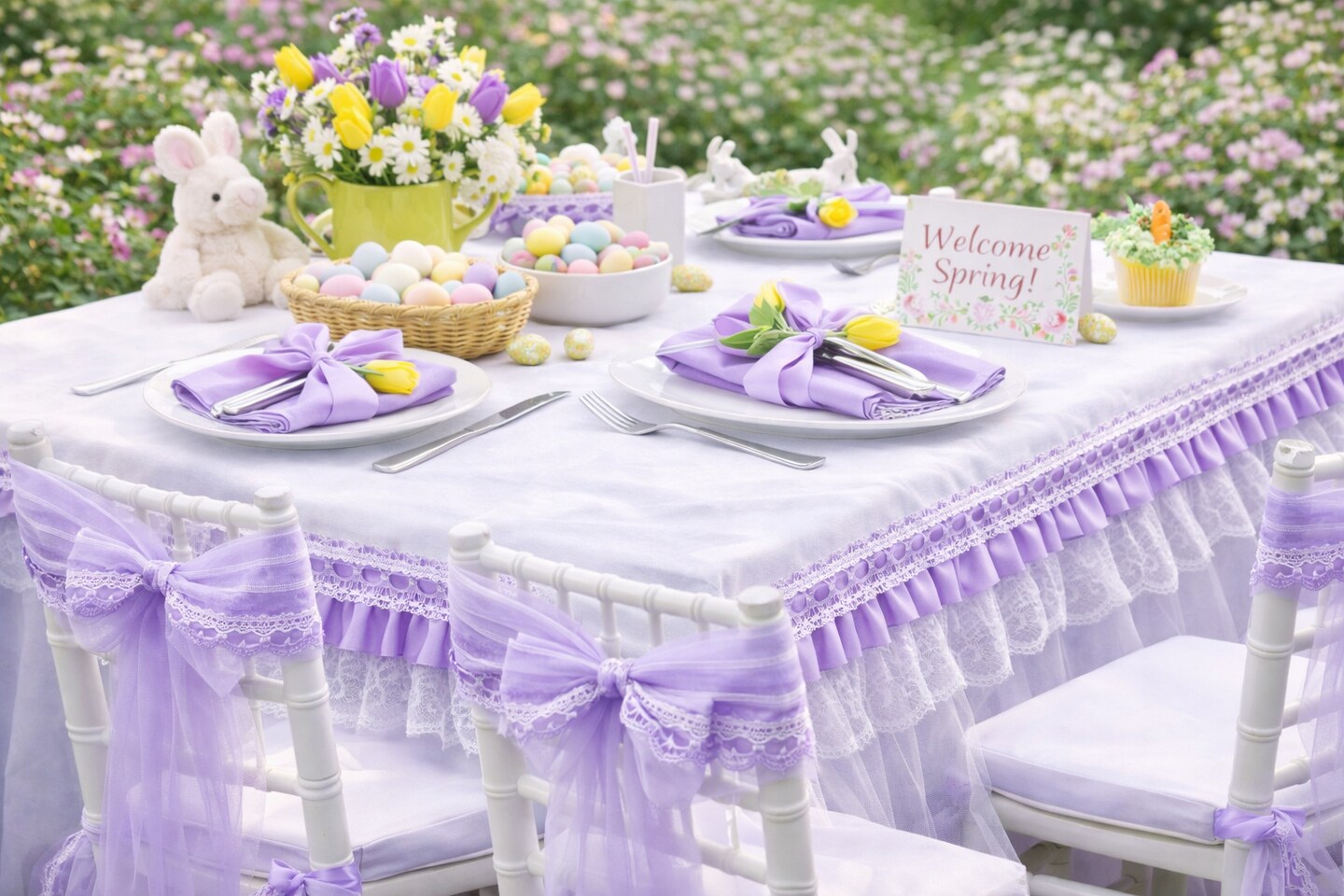 Spring & Easter Table Decor Bundle – Gathered Lace Trim (25 yd) +