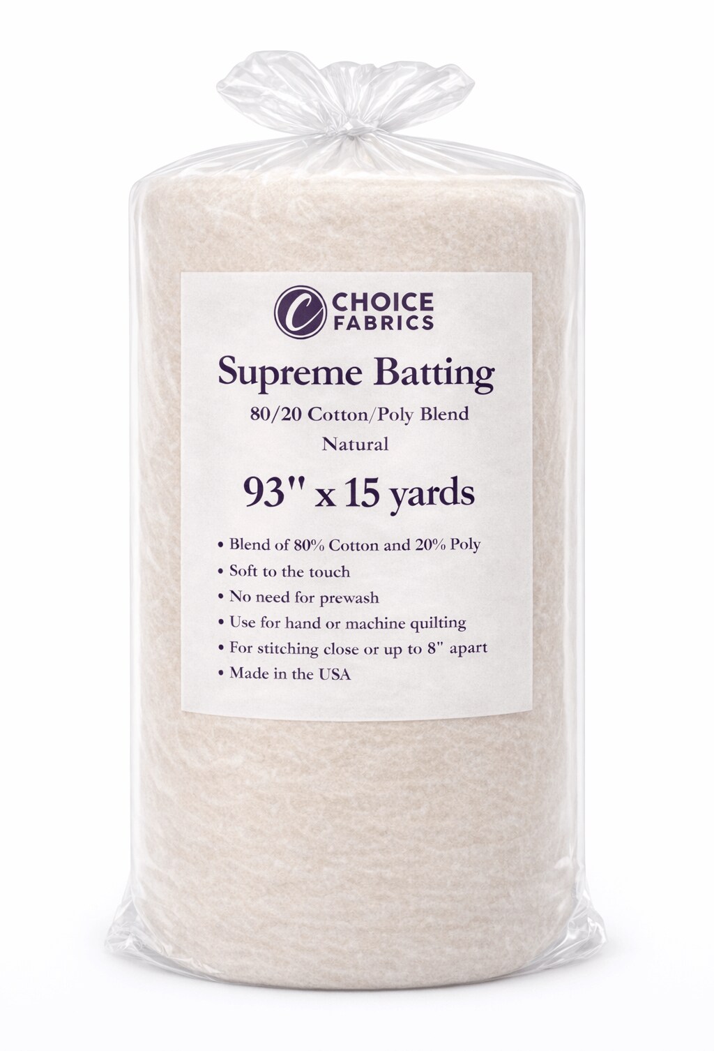 Choice Supreme Batting - 80/20 Cotton/Poly Blend - 15 Yard Roll (93" x 15yds)