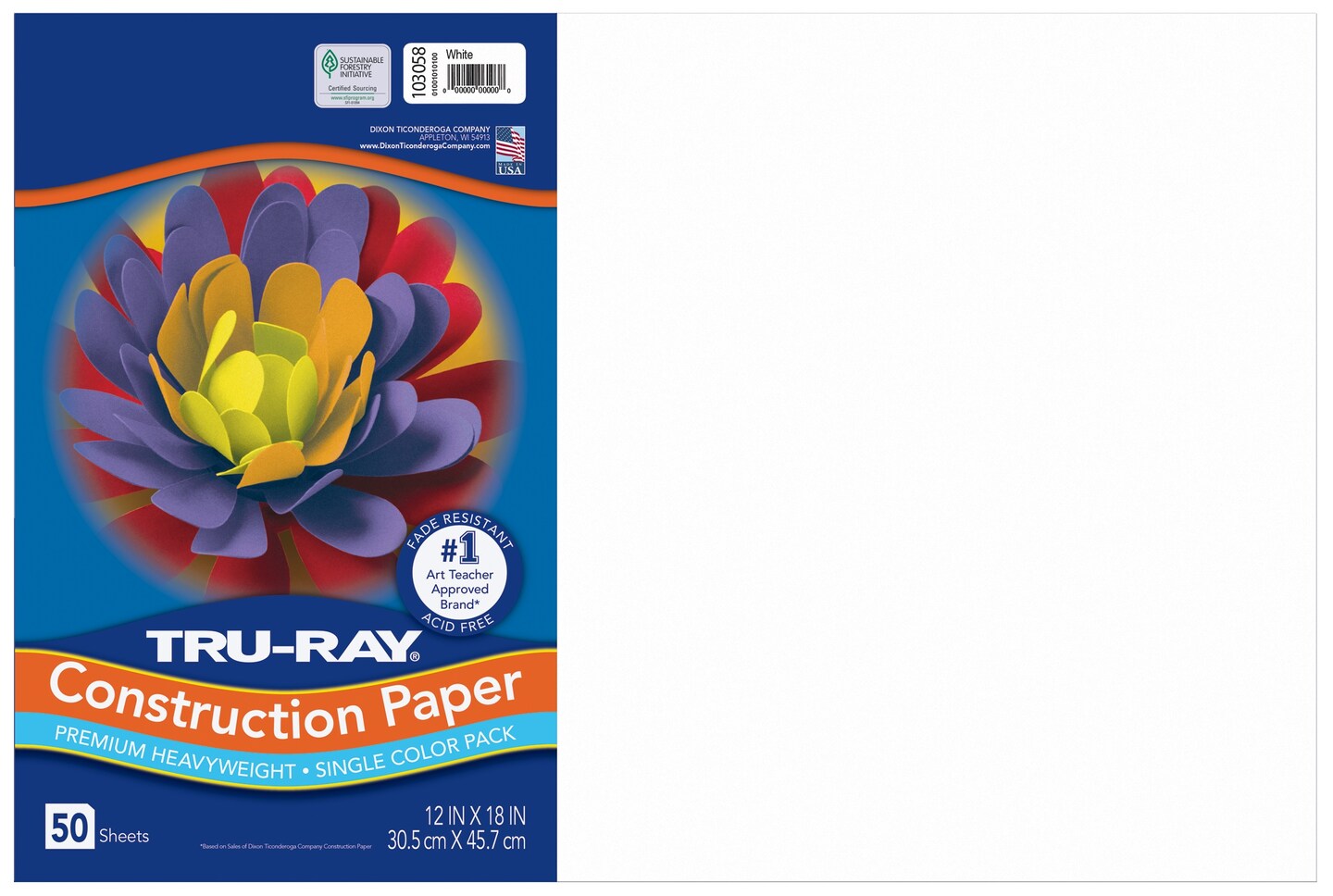 Tru-Ray Construction Paper 50% Recycled White-12"X18", 50 Sheets
