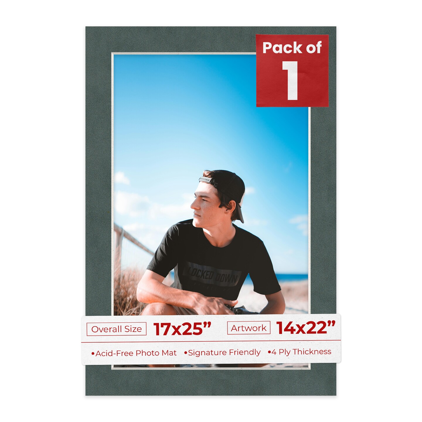 Dark Grey Suede Mat Board for 17x25 Frames - Fits 14x22 Photos