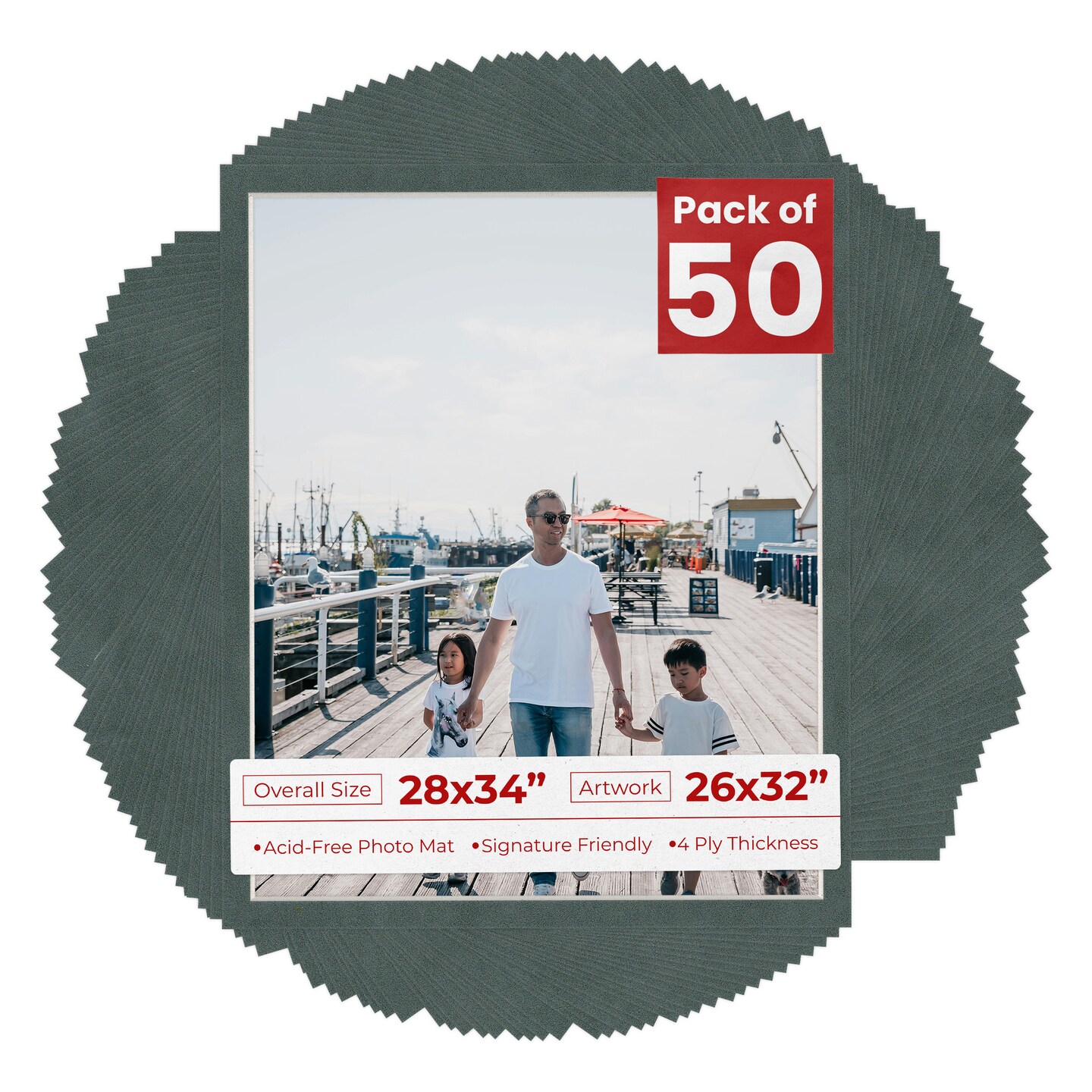 Dark Grey Suede Mat Board for 28x34 Frames - Fits 26x32 Photos