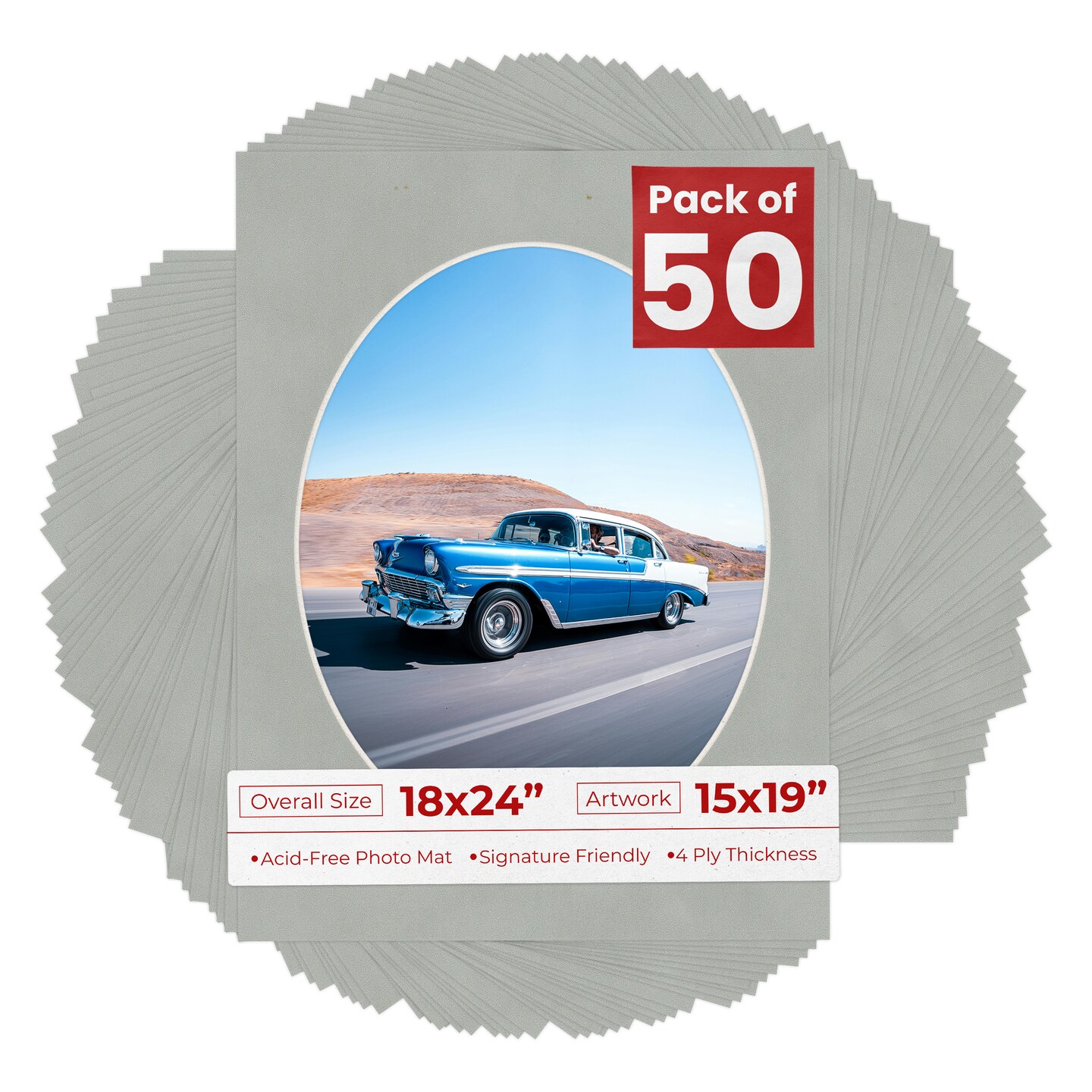 Light Grey Suede Mat Board for 18x24 Frames - Oval Opening for 15x19 Photos