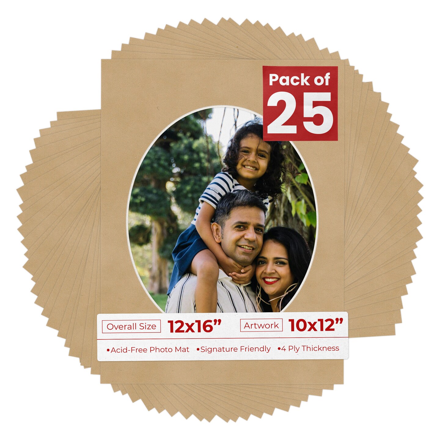 Beige Suede Mat Board for 12x16 Frames - Oval Opening for 10x12 Photos