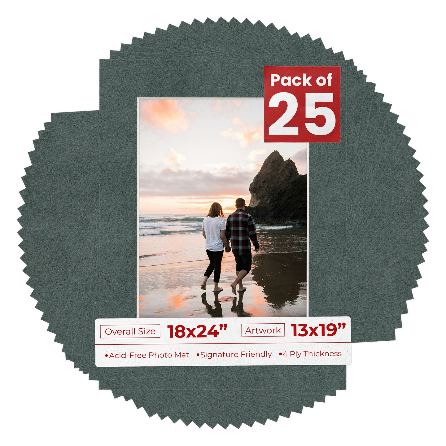 Dark Grey Suede Mat Board for 18x24 Frames - Fits 13x19 Photos
