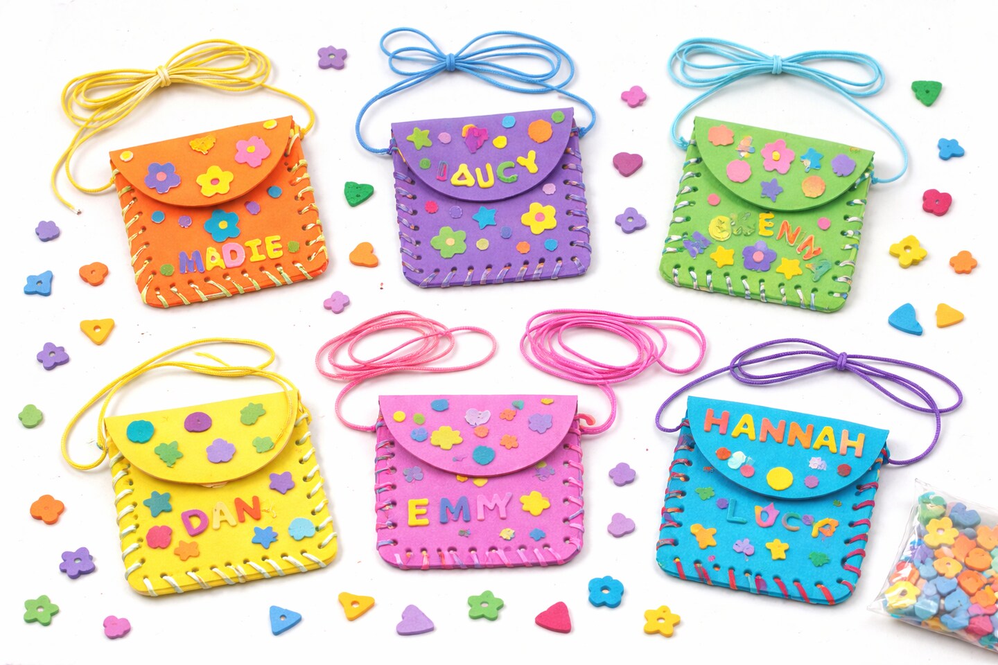 DIY Foam Lacing Coin Purse Craft Kit – Kids Sewing & Lacing Activity, 4" x 4", 12 Pack