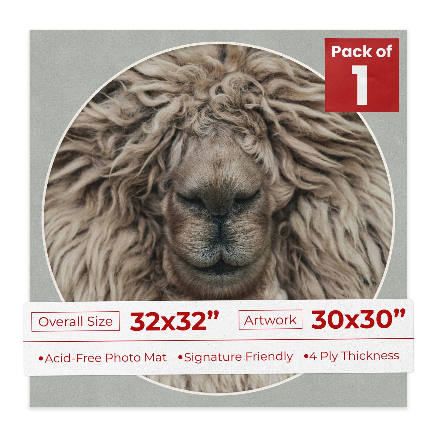 Light Grey Suede Mat Board for 32x32 Frames - Circle Opening for 30x30 Photos