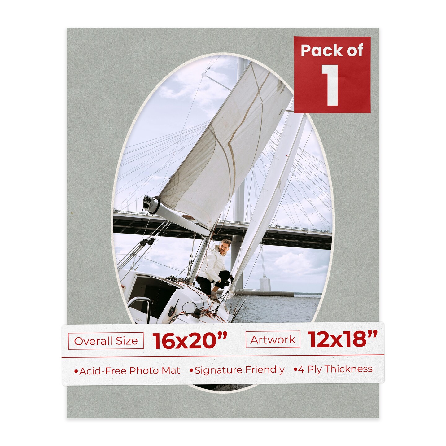 Light Grey Suede Mat Board for 16x20 Frames - Oval Opening for 12x18 Photos