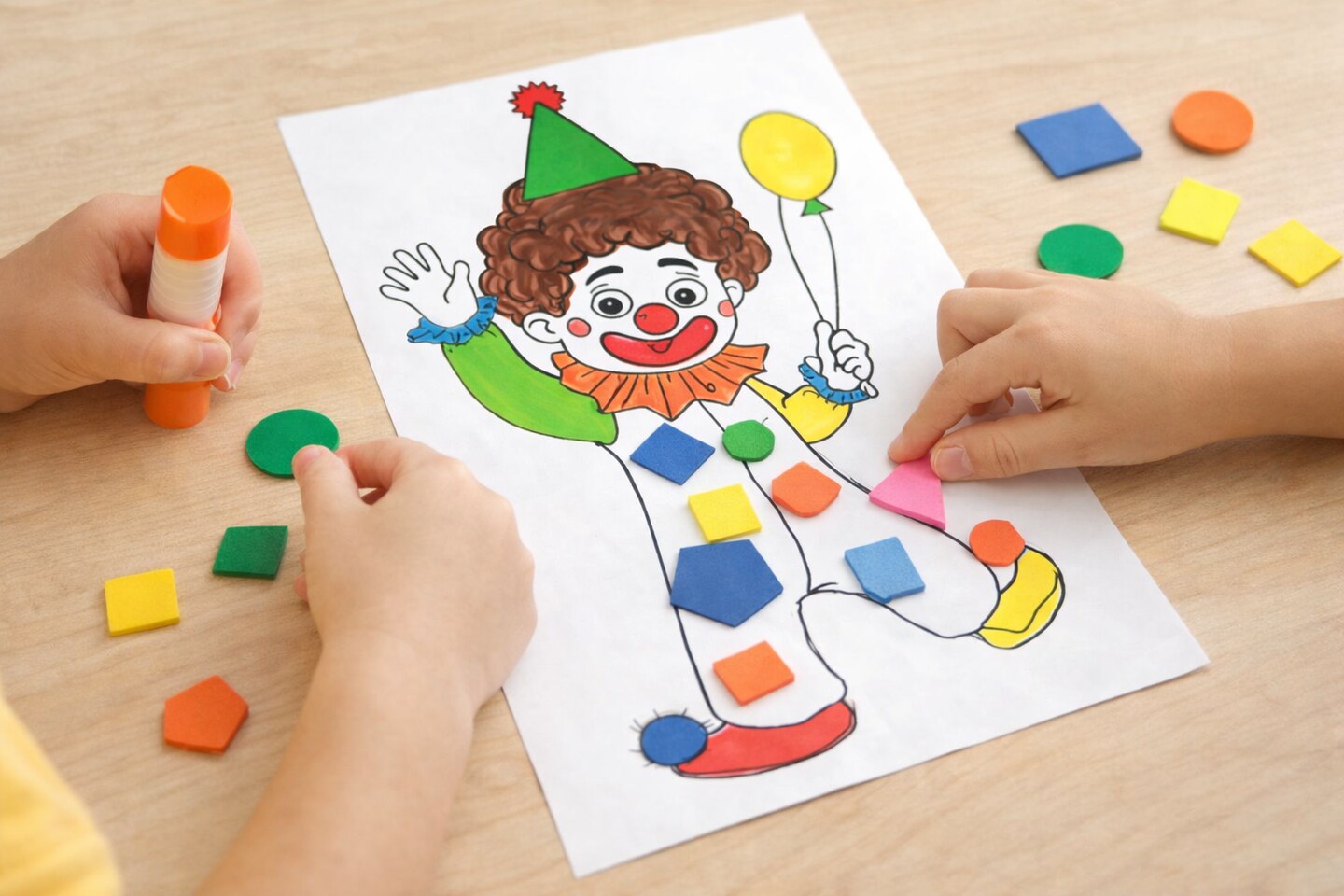 Clown with Geometric Foam Shapes Craft Kit – 20 Piece Kids Classroom Activity Set