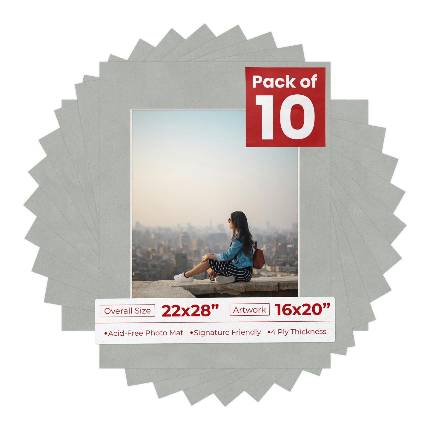 Light Grey Suede Mat Board for 22x28 Frames - Fits 16x20 Photos