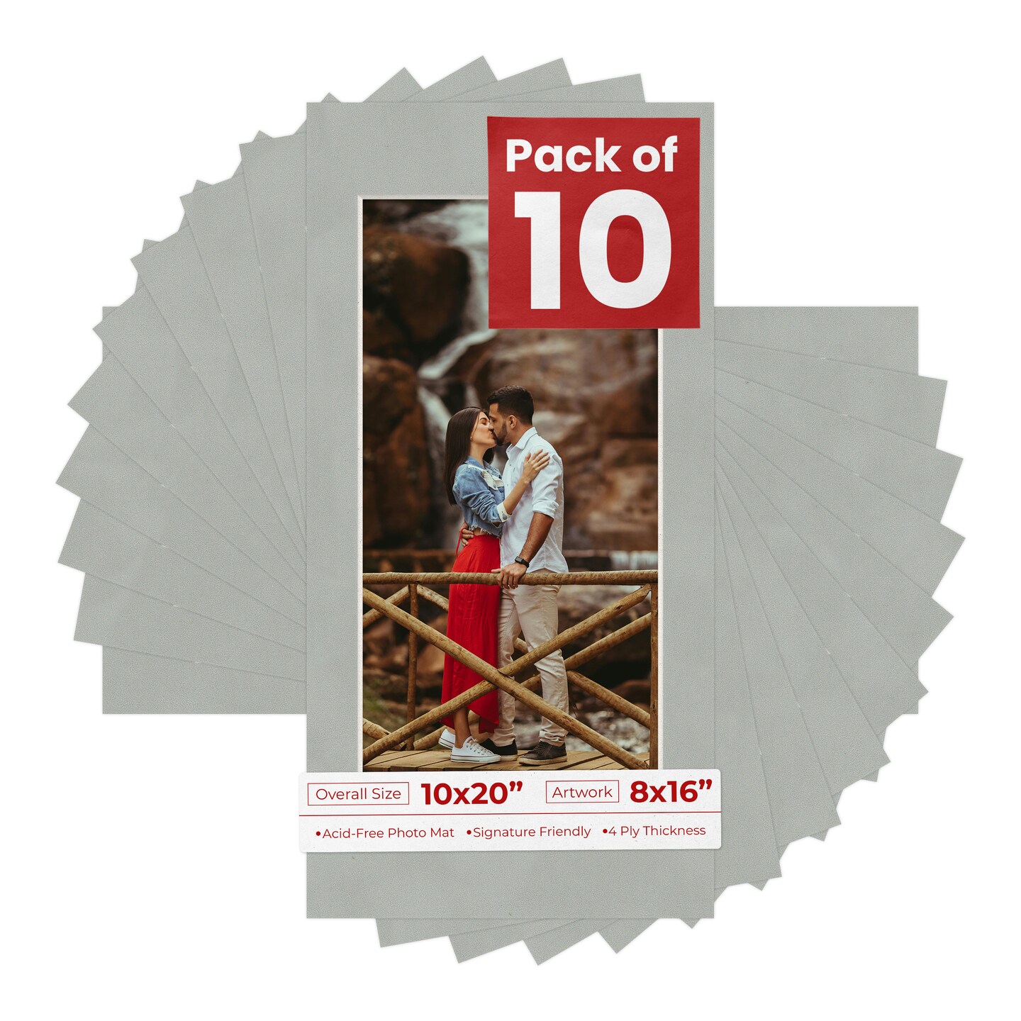 Light Grey Suede Mat Board for 10x20 Frames - Fits 8x16 Photos