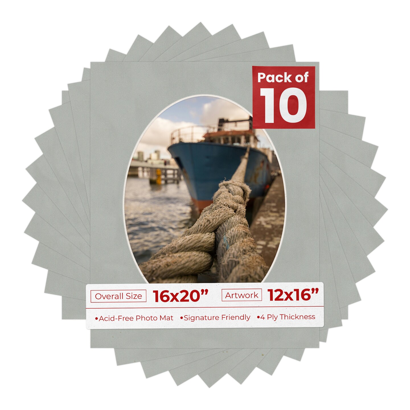 Light Grey Suede Mat Board for 16x20 Frames - Oval Opening for 12x16 Photos