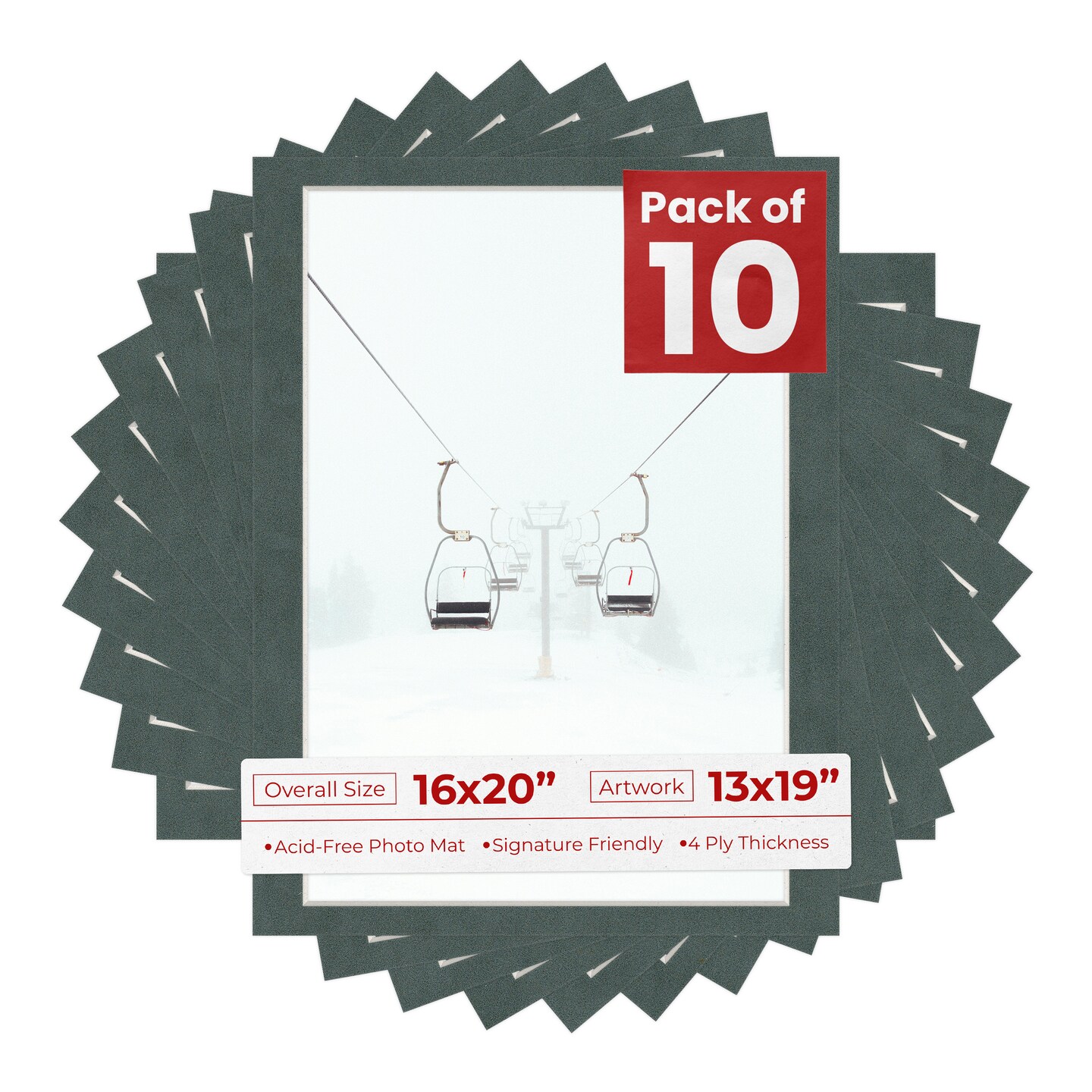 Dark Grey Suede Mat Board for 16x20 Frames - Fits 13x19 Photos