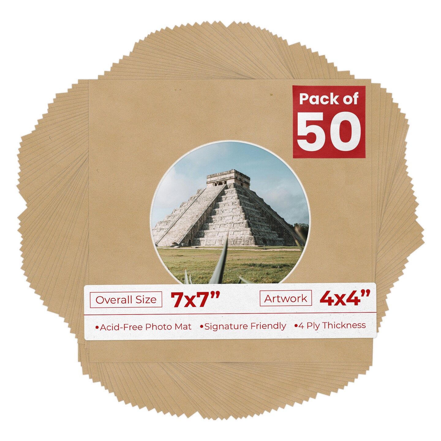 Beige Suede Mat Board for 7x7 Frames - Circle Opening for 4x4 Photos