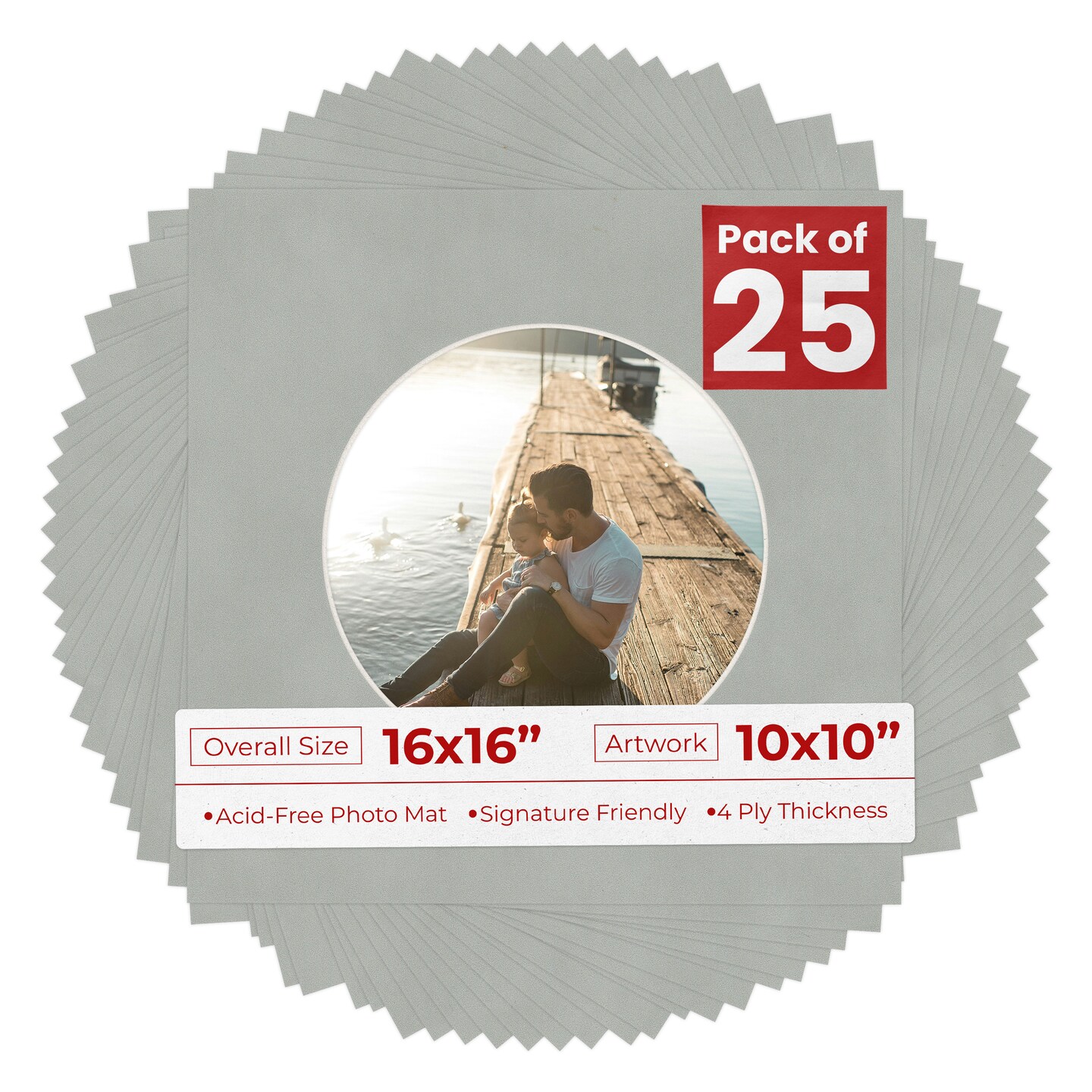 Light Grey Suede Mat Board for 16x16 Frames - Circle Opening for 10x10 Photos