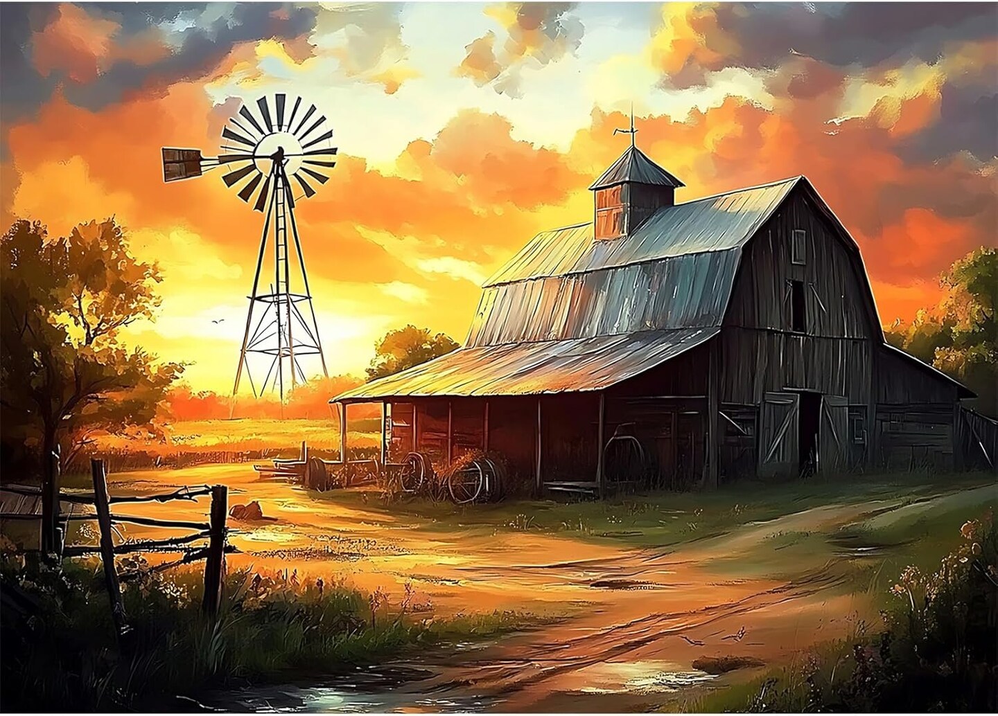 Farmhouse Barn Diamond Art Kits for Adults, 5D DIY Full Drill Rustic Windmill Barn Diamond Painting Dots Crystal Gem Art, Adult Crafts Kits Arts and Crafts