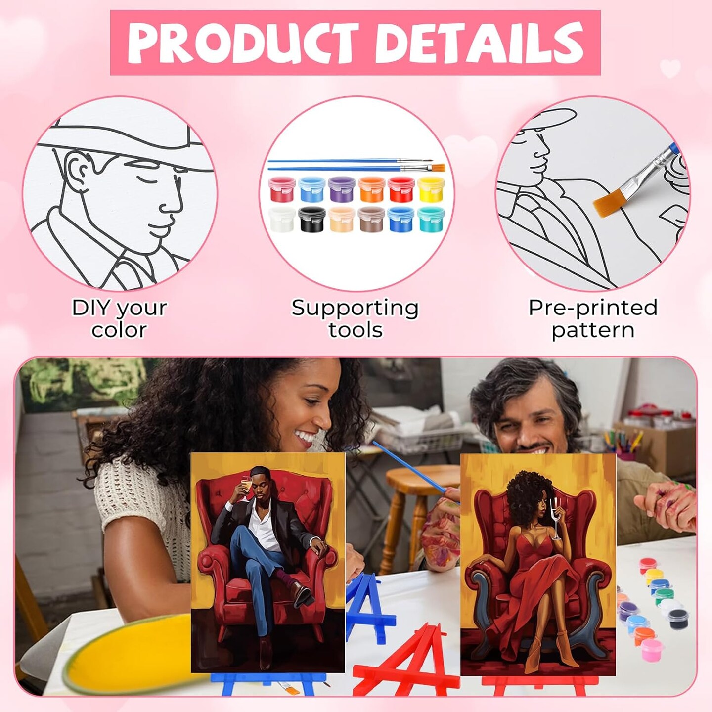 10 Set Pre Printed Canvas Pre Drawn Canvas Painting with Easel Kits 5&#x22; x 7&#x22; Outline Painting Panels for Beginners, DIY Craft Project, Party Favor, Home Decors