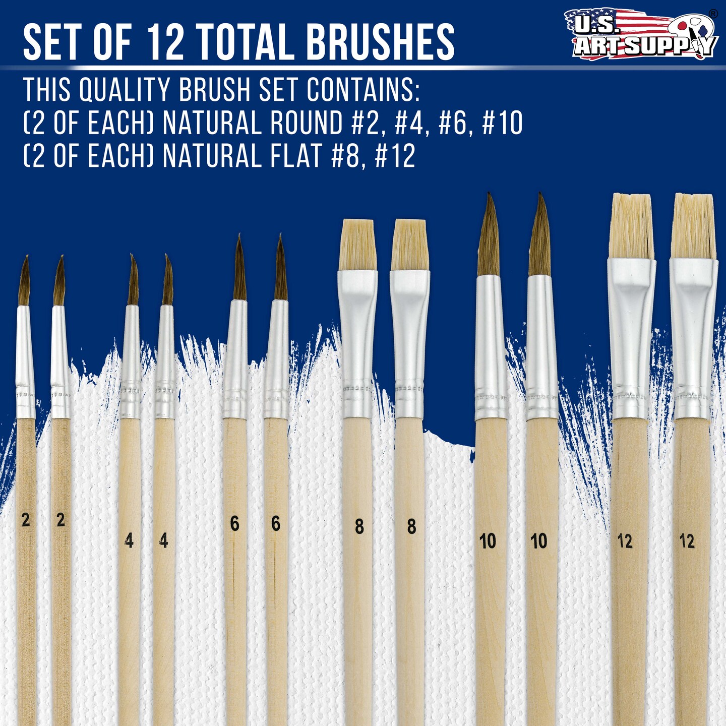 U.S. Art Supply 12-Piece Artist Paint Brush Set with 9&#x22; x 12&#x22; Wood Painting Palette - 12 Premium Round &#x26; Flat Bristle Paintbrushes - Fun Kids, Adults