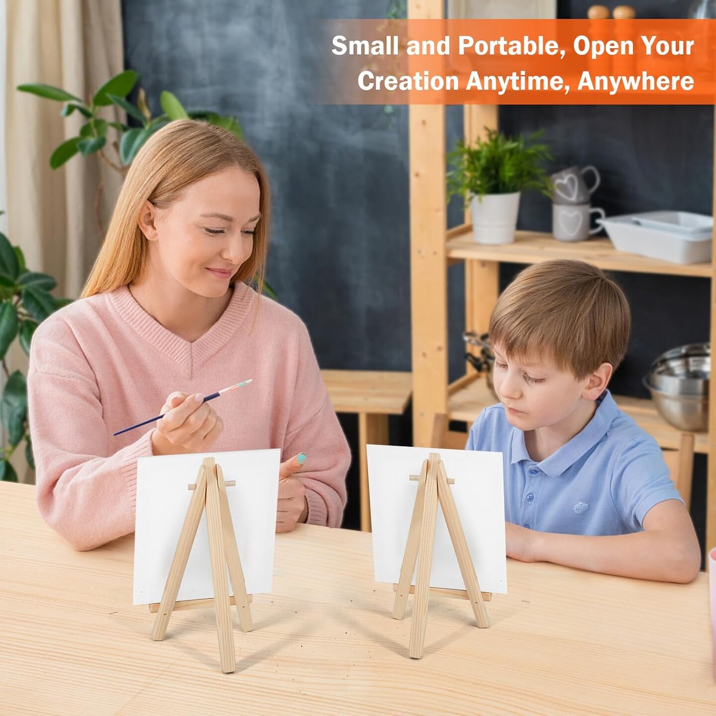 20 Pack Mini Canvases, 6x6in Small Painting Canvas Panel with Mini Easel, Art Canvas Painting Kit with 10 Brushes & 5 Paint Tray for Kids Teenagers Acrylic Pouring Oil Water Color Gift