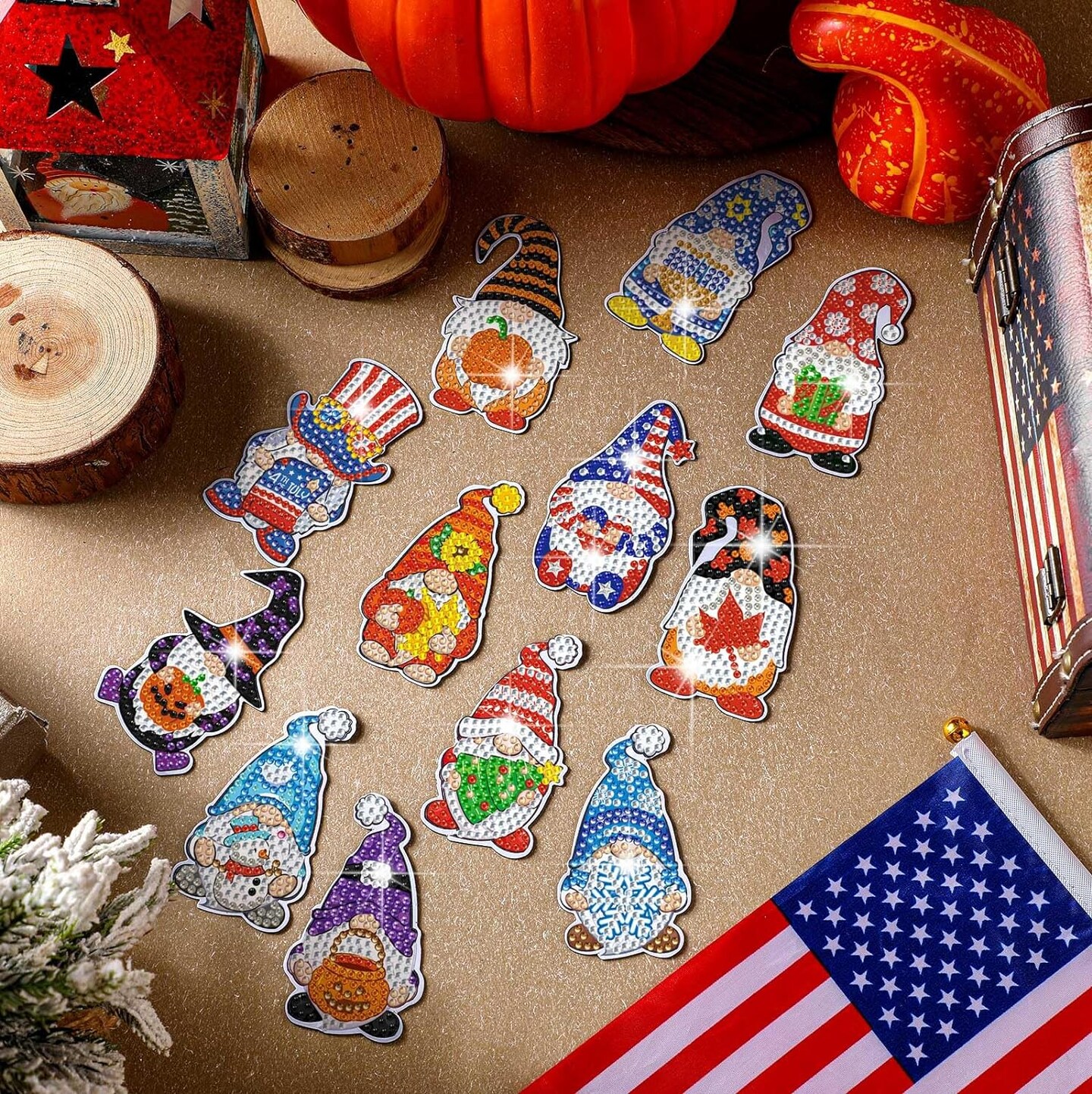 12-Piece Diamond Art Refrigerator Magnets – DIY Holiday Gnome Kits for Adults and Beginners, Interchangeable Home Decor and Craft Gifts
