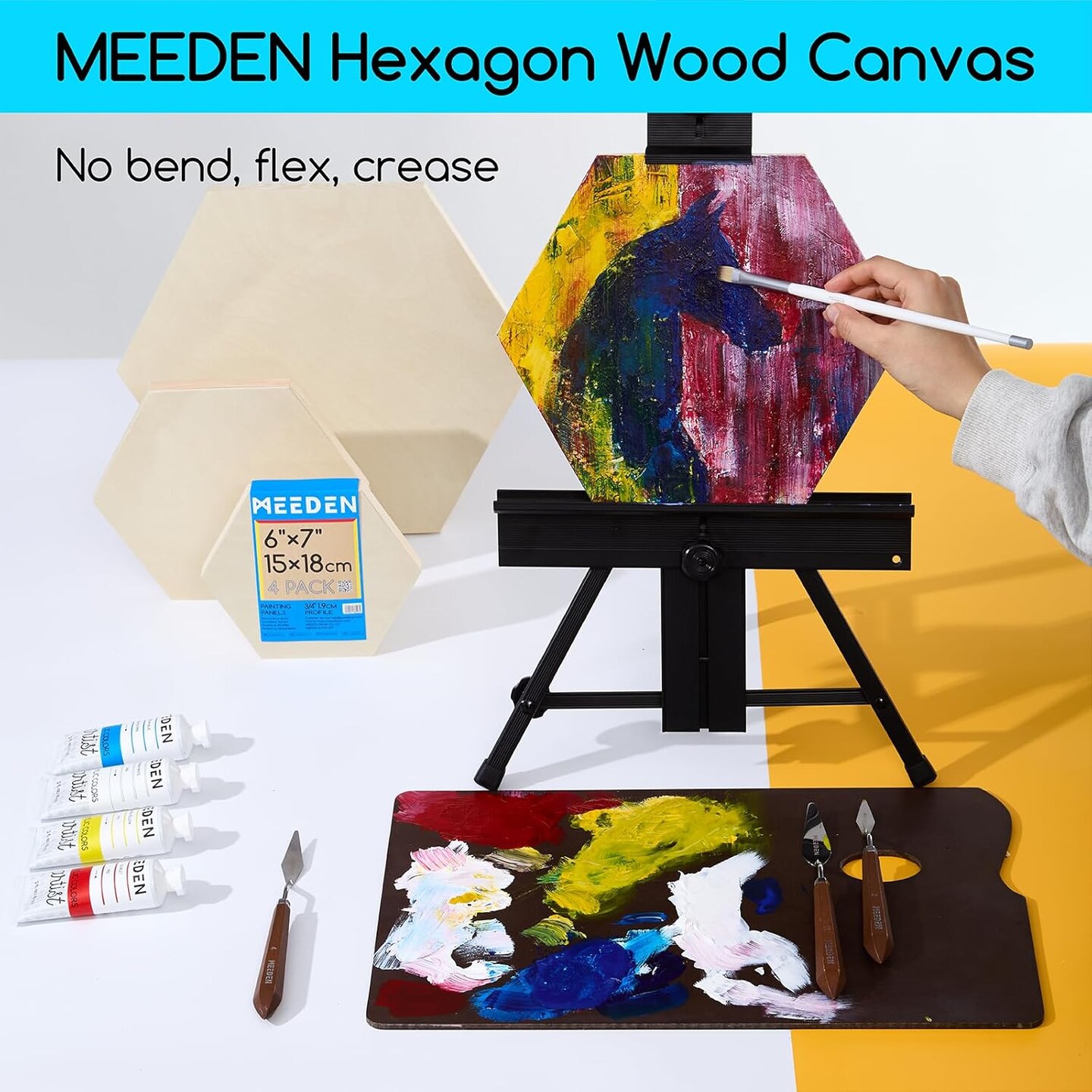Hexagon Wood Canvas Panels: 3/4" Deep Wooden Canvas Panels - 4-Pack Cradled Wood Art Boards for Pouring Art, Crafts, Painting (8x9 inches)