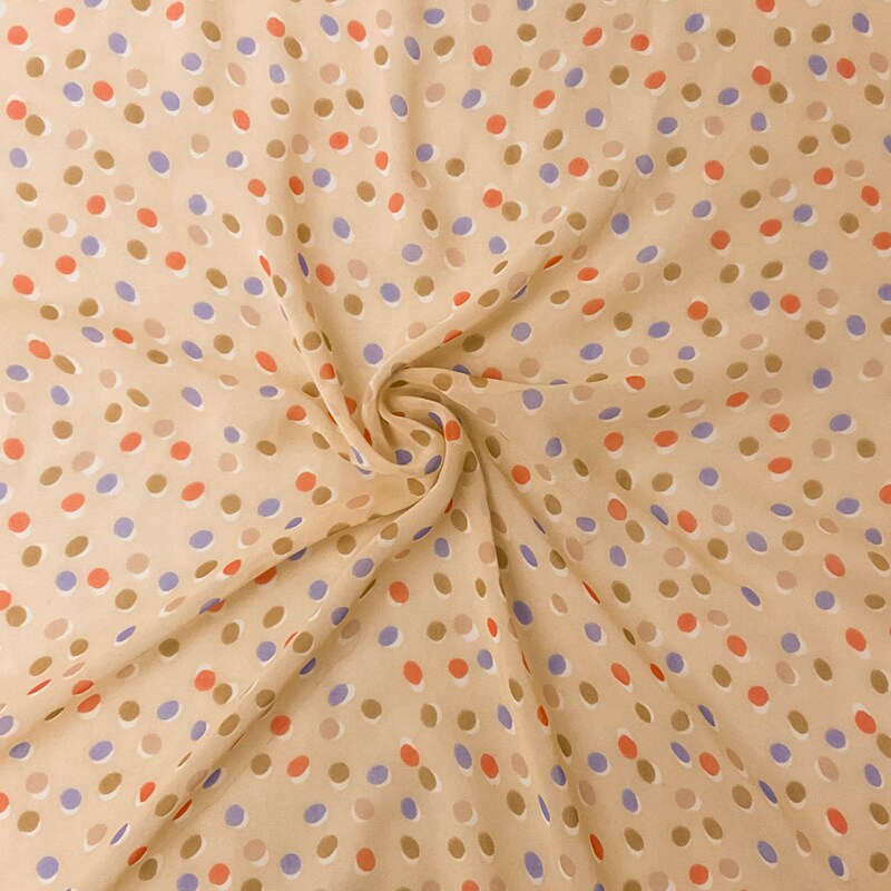 Beige-Purple-Multi Poly Dot Printed Chiffon Woven Fabric By the Yard