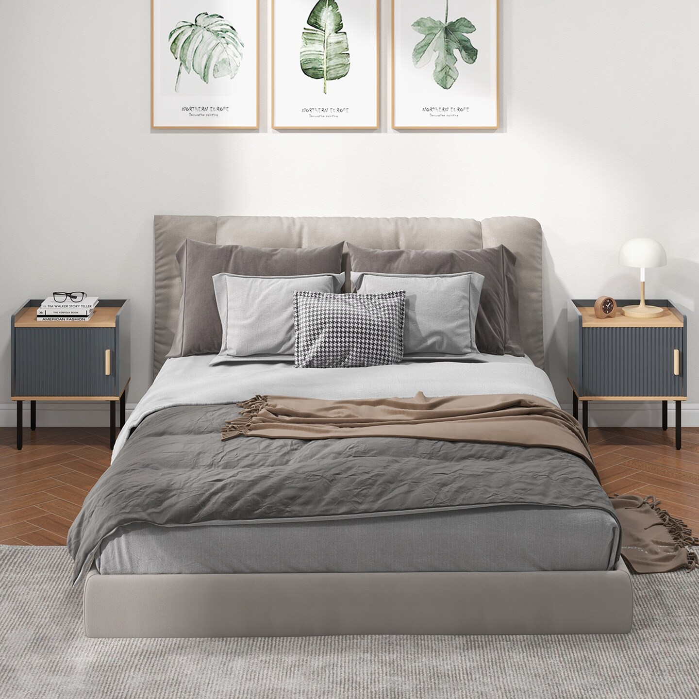 Costway Nightstand Bedside End Table with Door Cabinet for Living Room Bedroom