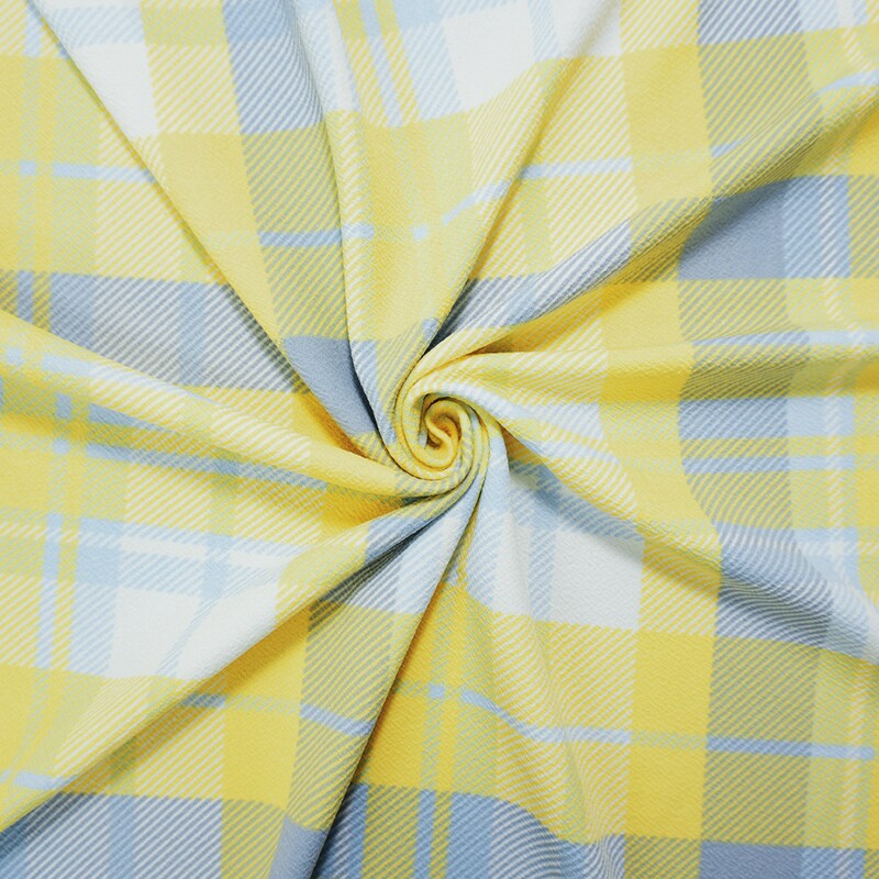 Yellow-Multi Poly Plaid Print Liverpool Double Knit Fabric By the Yard