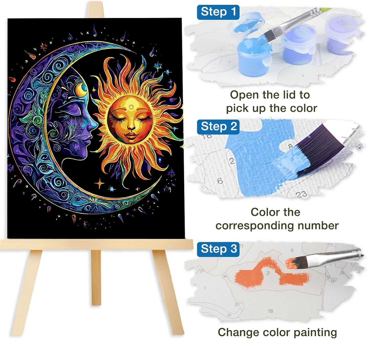 Moon & Sun Paint by Numbers Kit for Adults – Beginner-Friendly Acrylic DIY Painting Kit | 16×20 Inch Canvas (No Frame)