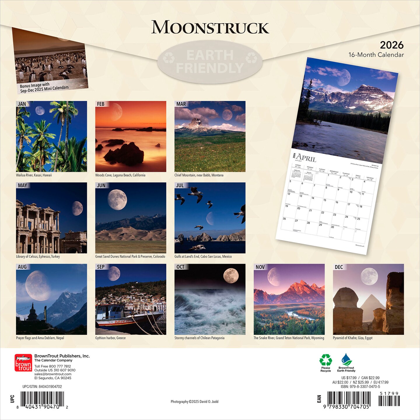 Moonstruck | 2026 12 x 24 Inch (Hanging) Monthly Square Wall Calendar | Foil Stamped Cover | Plastic-Free