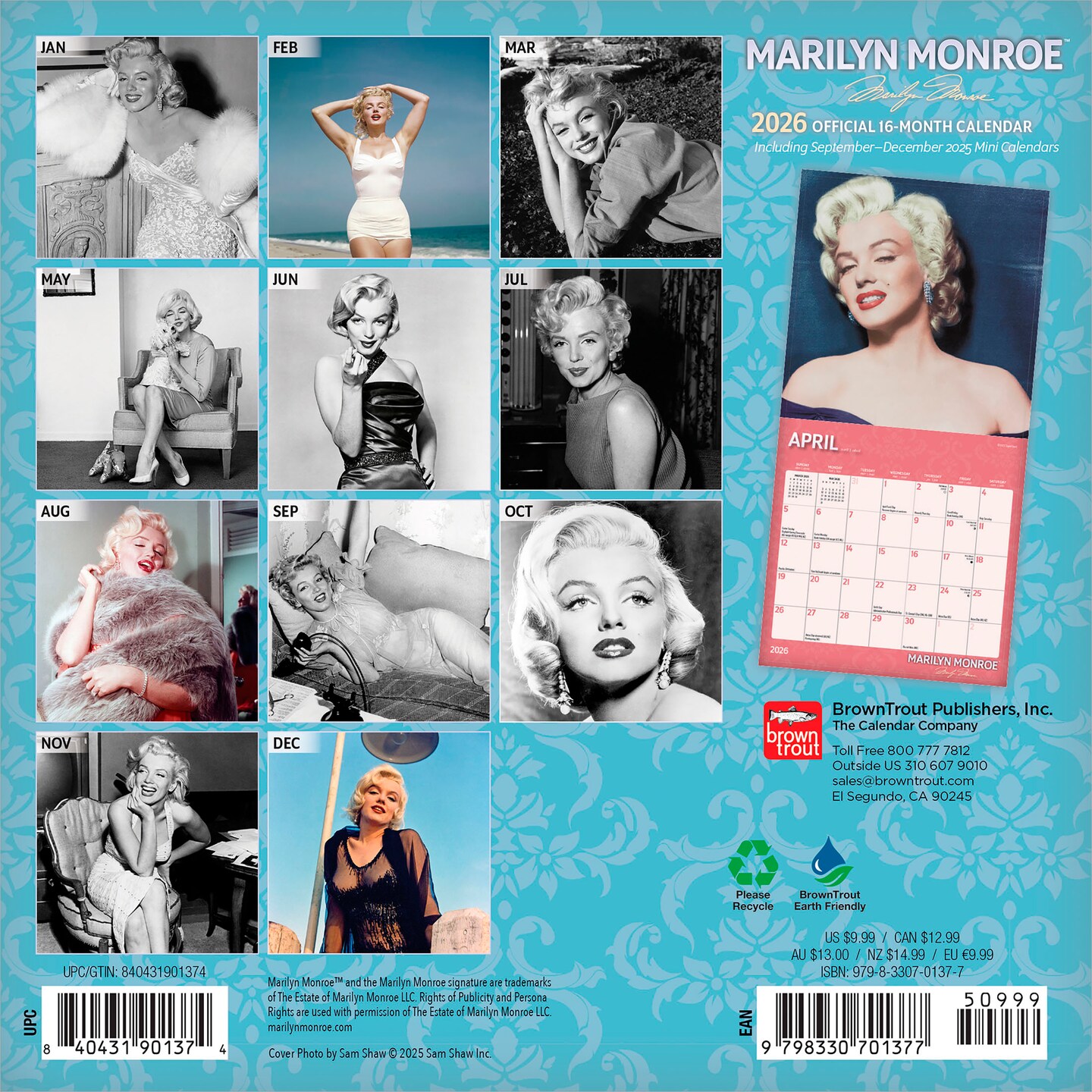 Marilyn Monroe OFFICIAL | 2026 7 x 14 Inch (Hanging) Monthly Mini Wall Calendar