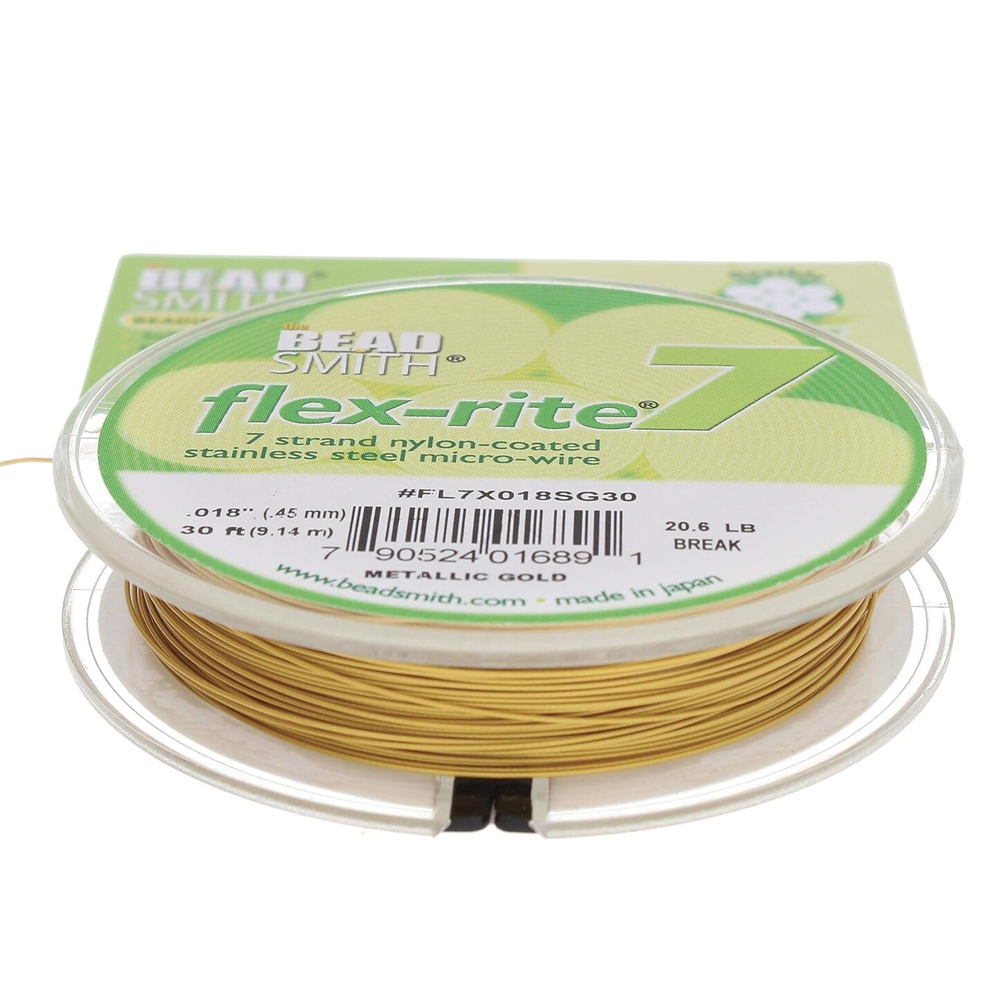 The Beadsmith Flex-Rite 7 Strand Nylon Coated, Stainless-Steel Beading Wire, Jewelry Making Supply (.018 Dia, Gold - 30 Ft)